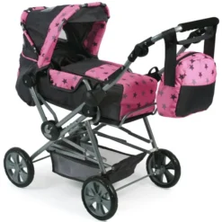 CHIC 2000 Bayer Kombi-Puppenwagen - Road Star - Schwarz-pink, Mit Sternen -Zapf Creation shop 4004181562834 2008701