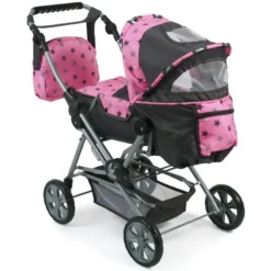 CHIC 2000 Bayer Kombi-Puppenwagen - Road Star - Schwarz-pink, Mit Sternen